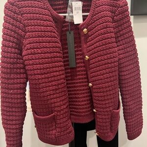 House of Harlow 1960 Burgundy Knit Sweater with Gold Accents